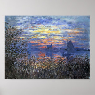 Marinvy med solnedgång av Claude Monet Poster