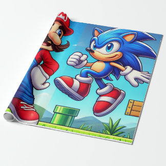 mario and sonic gift wrap presentpapper