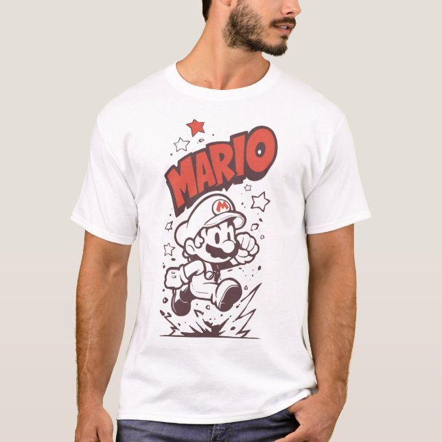 Mario Retro Pixel Plumber Gamers T Shirt (Framsida)