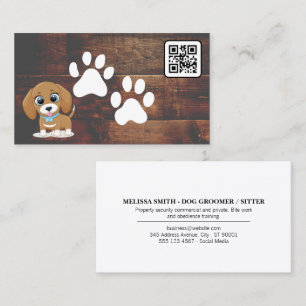 marionett Cute Doggie Tassar Trä QR-kod Visitkort