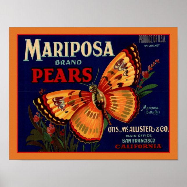 Mariposa Butterfly Pears 1940 Poster (Framsidan)