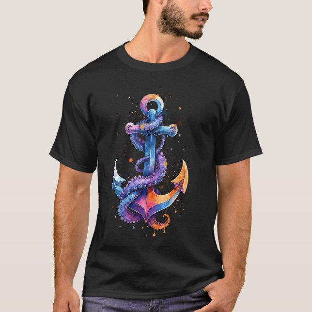 Maritim ankare bläckfisk t shirt (Framsida)