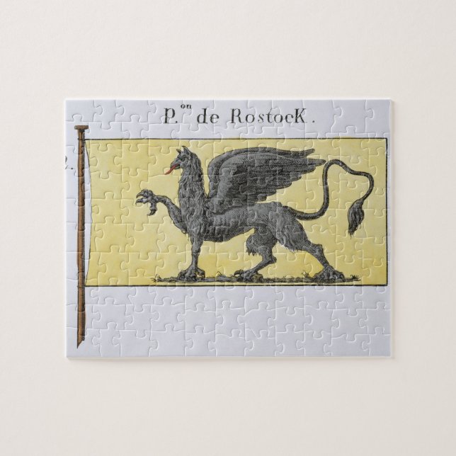 Maritim flagga med gripemblemen som betecknar de pussel (Horisontell)