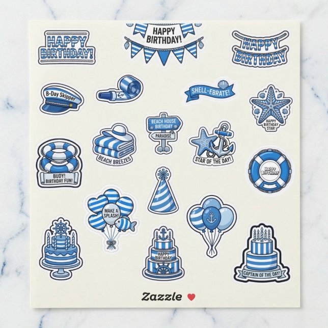 Maritim födelsedagsfest dekal samling (The ultimate stickers for your b-day skipper.)