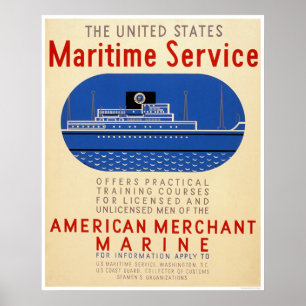 Maritim tjänste- - sidan beskådar av frakten - WPA Poster