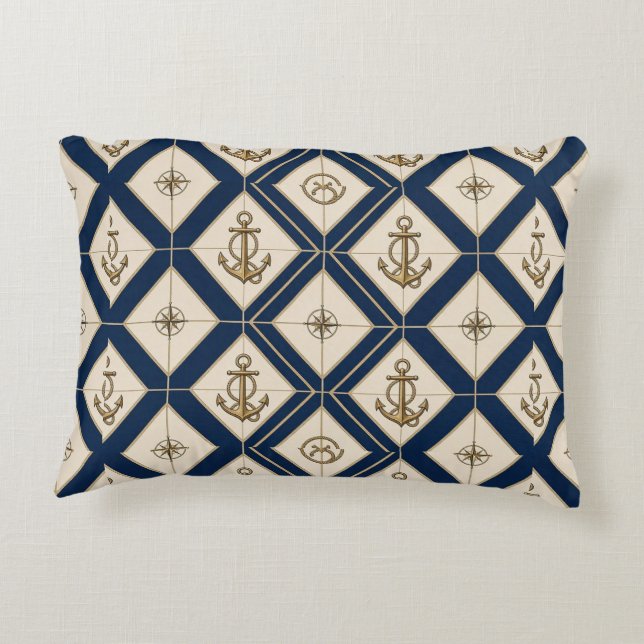 Maritim Vintage Fartygsankare Kompass Rep Kust  Prydnadskudde (Baksidan)