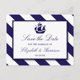 Maritima Ränder & Marinblå Fartyg Save The Date Meddelande Vykort