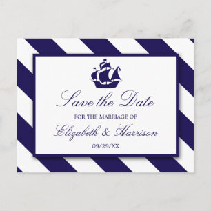 Maritima Ränder & Marinblå Fartyg Save The Date Meddelande Vykort