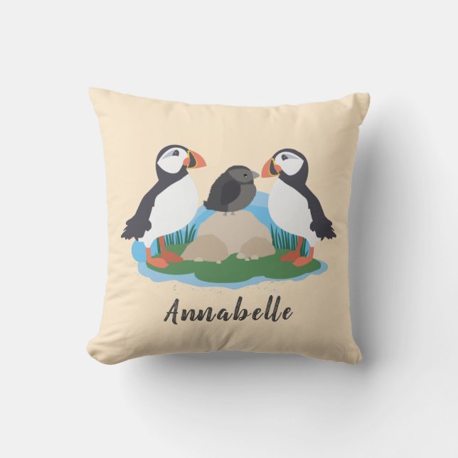 Maritime Cute Puffin Nursery Nursery Namn Kudde (Framsida)