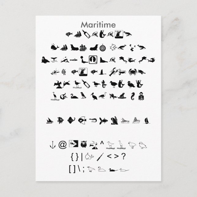 Maritime - Zazzle Font Sampler Lakan med Guide Vykort (Framsida)