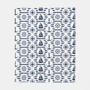 Maritimt i blåttmönster fleecefilt