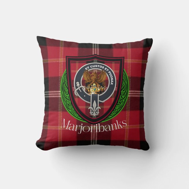 Marjoribanks Scottish Clan Tartan & Crest Kudde (Framsida)