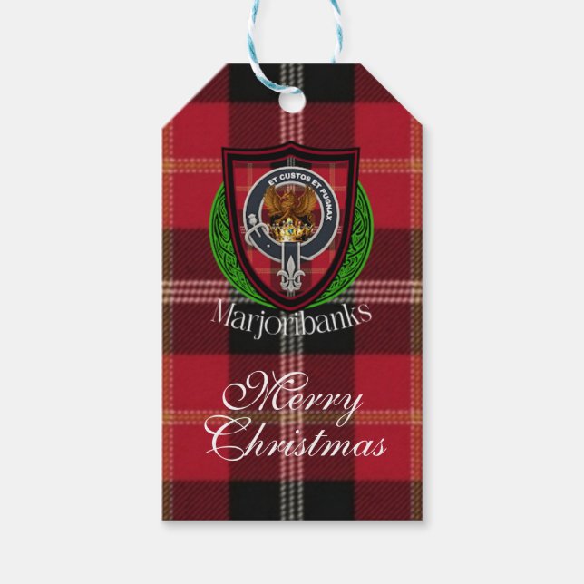 Marjoribanks Scottish Clan Tartan & Crest Presentetikett (Framsidan)