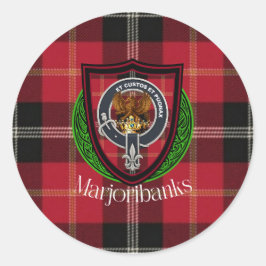 Marjoribanks skotska klan tartan och vapensköld runt klistermärke