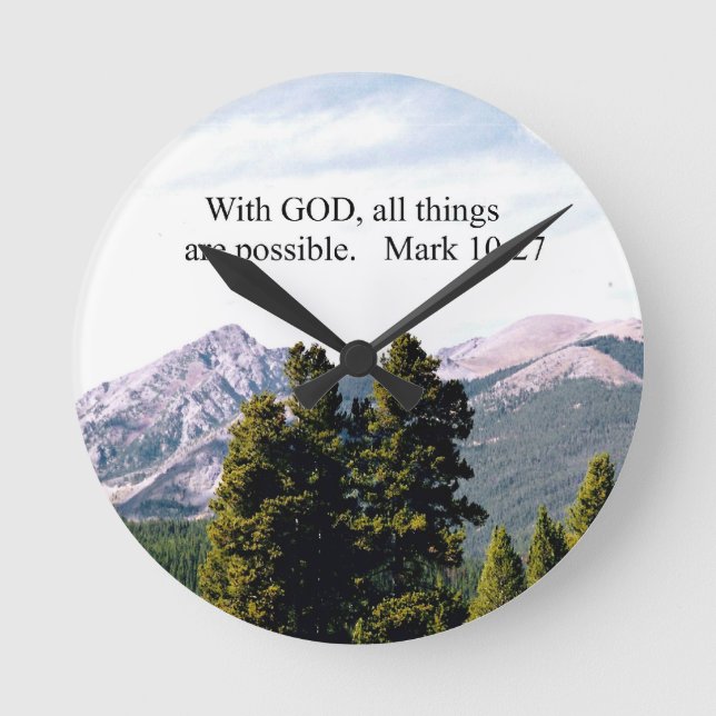 Mark 10:27 Med Gud är allt sak möjligt. Rund Klocka (Framsida)