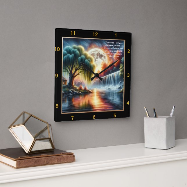 Mark 11:24 Belief Clock: Personlig Prayer Remin Fyrkantig Klocka (Kontor)