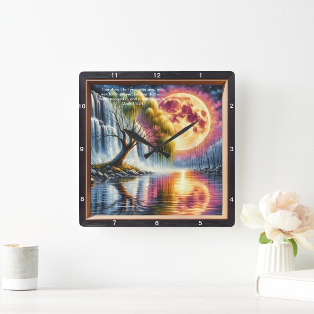 Mark 11:24 Devotional Clock: Customized Scripture Fyrkantig Klocka (Hem)