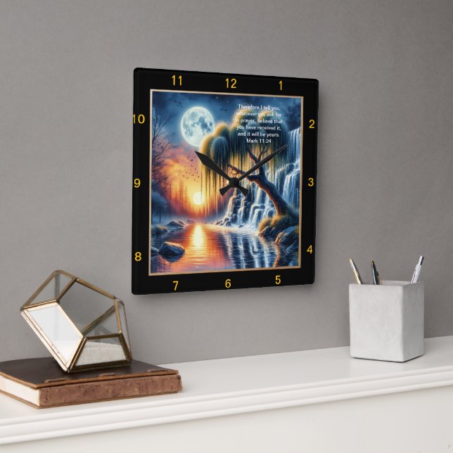 Mark 11:24 Faith Reminder: Personlig Fyrkantig Klocka (Kontor)