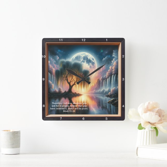 Mark 11:24, inspirationstid: Anpassad design Fyrkantig Klocka (Hem)