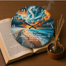 Mark 11:24 Kor Sunset Ocean Faith Stor Klocka