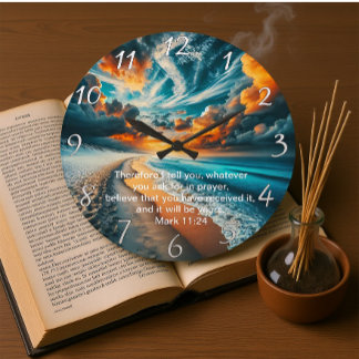 Mark 11:24 Kor Sunset Ocean Faith Stor Klocka