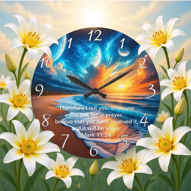 Mark 11:24 Kor Sunset Ocean-Lugnen Stor Klocka (Skapare uppladdad)