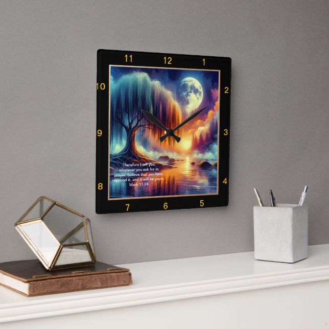 Mark 11:24 Prayer Clock: Tro och ta emot Fyrkantig Klocka (Kontor)
