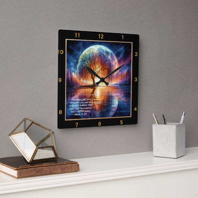Mark 11:24 Prayerful Time: Personlig Scripture Fyrkantig Klocka (Kontor)