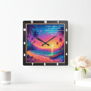 Mark 11:24 Vibrant Sunset Verse Beach Fyrkantig Klocka
