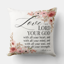 Mark 12:30 Kärlek, Herren din guds Blommigt Script Kudde