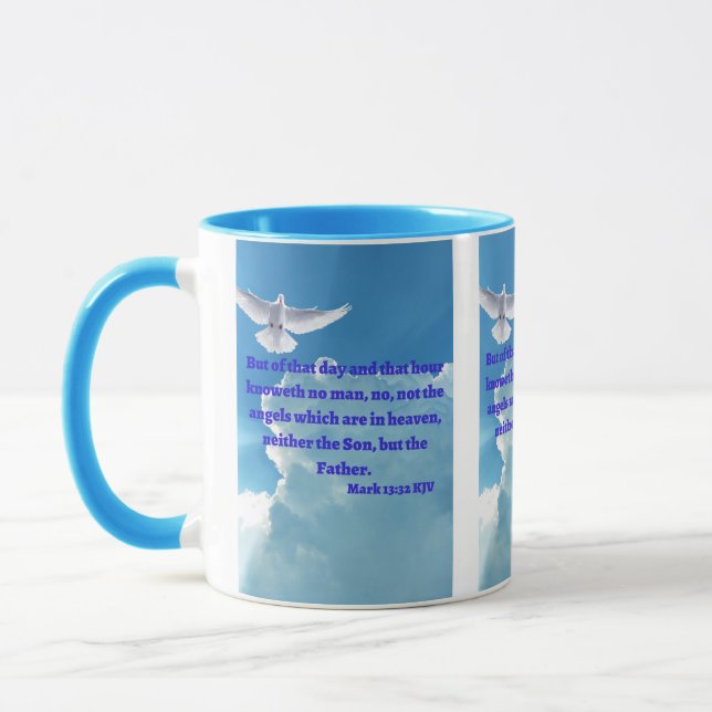 Mark 13:32 KJV Bible Verse Pic Two-Tone Mugg (Vänster)