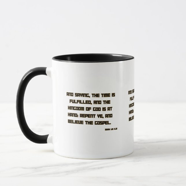Mark 1:15 KJV Bible Scripture Two-Tone Mugg (Vänster)