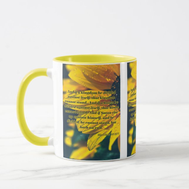 Mark 3:24-26 KJV Bible Scripture Pic Two-Tone Mugg (Vänster)