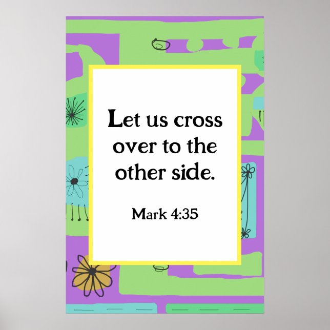 Mark 4:35 Blommigt Decal Ethnic Print Grönt Lila Poster (Framsidan)