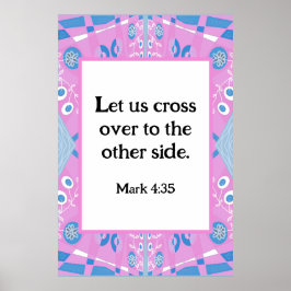Mark 4:35 Bohemian Chintz Illustration Rosa Blue Poster