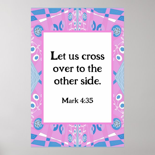 Mark 4:35 Bohemian Chintz Illustration Rosa Blue Poster (Framsidan)