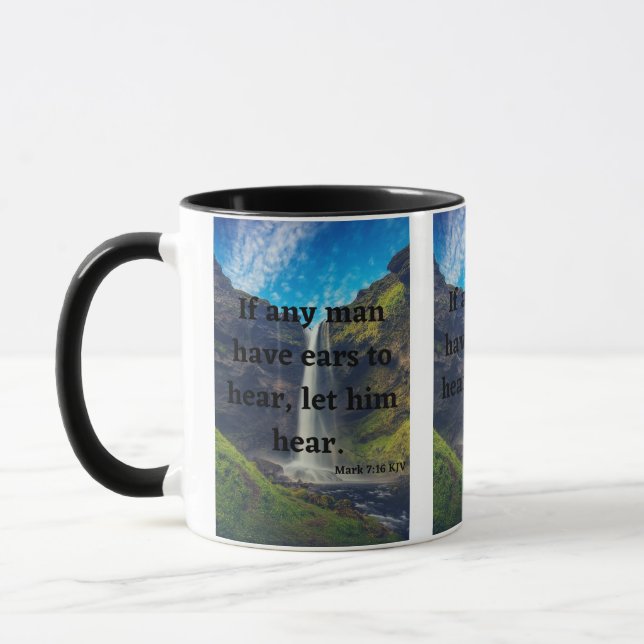 Mark 7:16 KJV Bible Scripture Pic Two-Tone Mugg (Vänster)