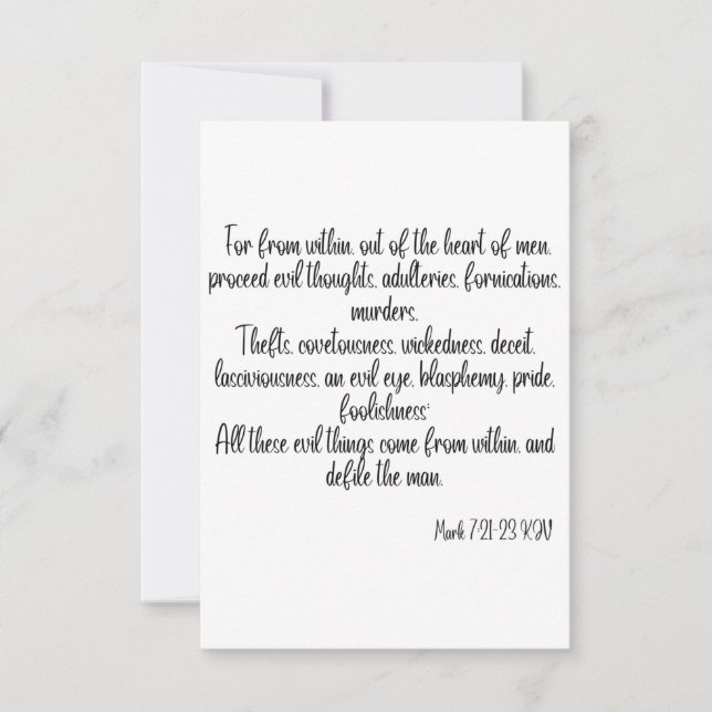 Mark 7:21-23 KJV Bible Scripture Greeting Card Kort (Framsida)