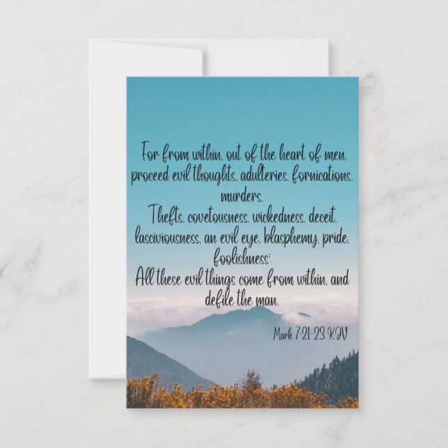 Mark 7:21-23 KJV Bible Scripture Pic Greeting Card Kort (Framsida)