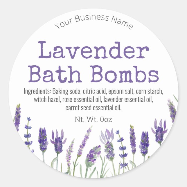 Märk etikett för handgjord bomb av Lavender Bath (Framsida)