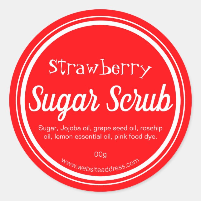 Märk etikett för handgjort jordgubbssocker Skrubba (Framsida)
