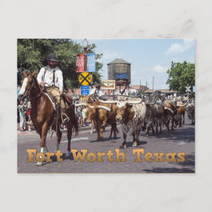 Märk Fort Worth Texas Cattle Drive Postcard Vykort
