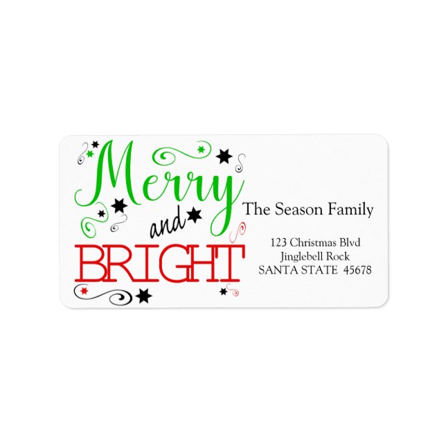 Märk helgdag Merry & Bright stars Adressetikett (Framsidan)