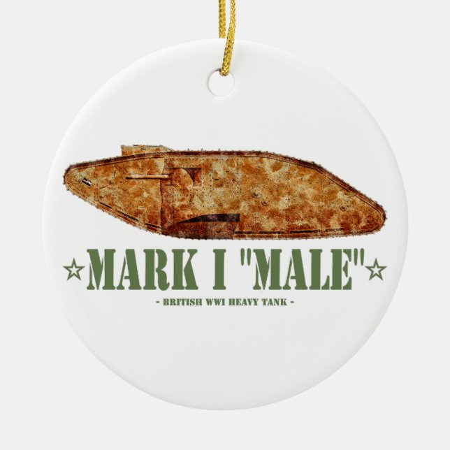 Mark I Male Världskrig One British Heavy Tank WWI Julgransprydnad Keramik (Framsidan)