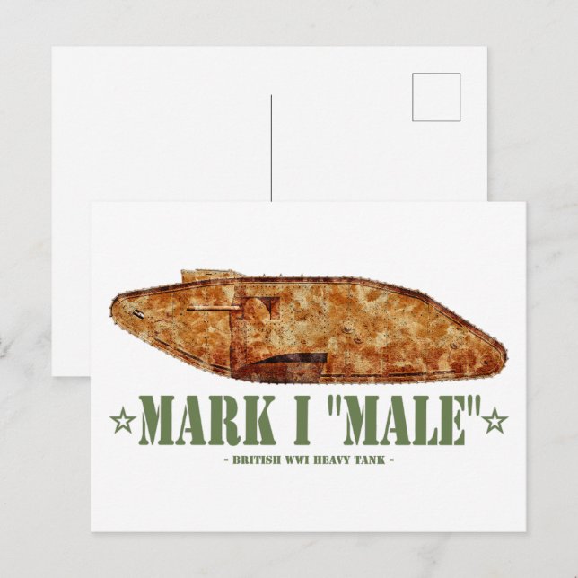 Mark I Male Världskrig One British Heavy Tank WWI Vykort (Fram/baksida)