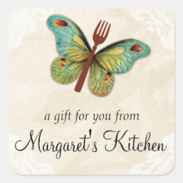 Märk märkrn för livsmedelsgåva av fjärilsmuflugaff fyrkantigt klistermärke