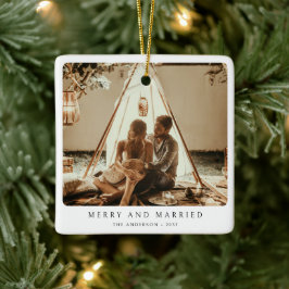 Märk och gift, minimalistiskt par foto julgransprydnad keramik