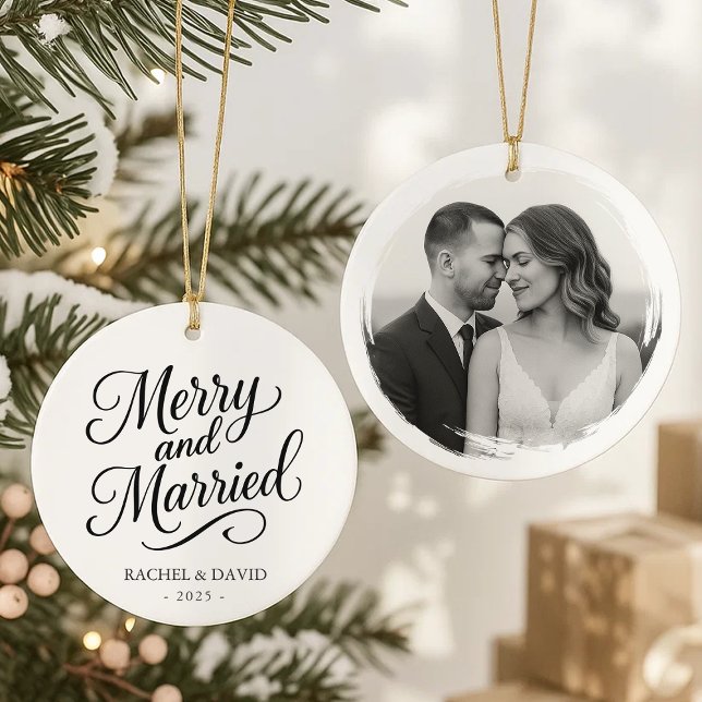 Märk och gift - tvåsidigt foto från Bröllop Julgransprydnad Keramik (Skapare uppladdad)