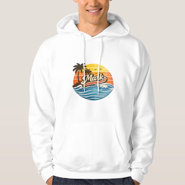 Mark Retro Solnedgång Namn Design Hoodie (Framsida)