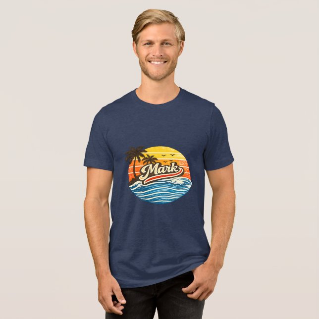Mark Retro Solnedgång Namn Design T Shirt (Framsida Full)